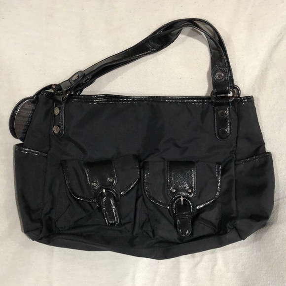 Kenneth Cole black nylon purse with patten leather trim - Picture 1 of 4